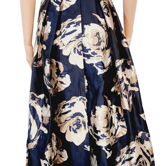 Eliza J Embellished Floral Ballgown Dress Navy Multi Size 10 - Picture 11 of 16